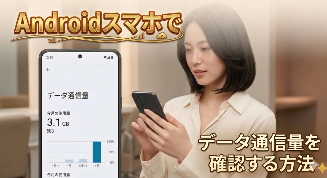 Androidの設定画面でデータ使用量を確認する様子